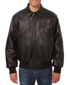 Oklahoma City Thunder Black Tonal Leather Jacket