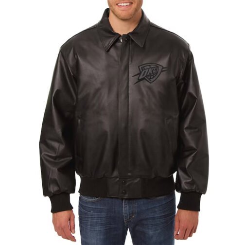 Oklahoma City Thunder Black Tonal Leather Jacket
