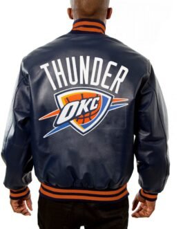 Varsity Oklahoma City Thunder Navy Blue Leather Jacket