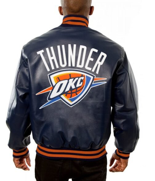 Varsity Oklahoma City Thunder Navy Blue Leather Jacket - Image 2