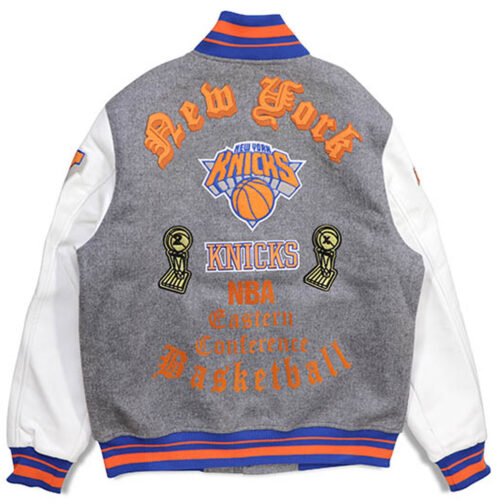 NY Knicks Old English Varsity Jacket - Image 4