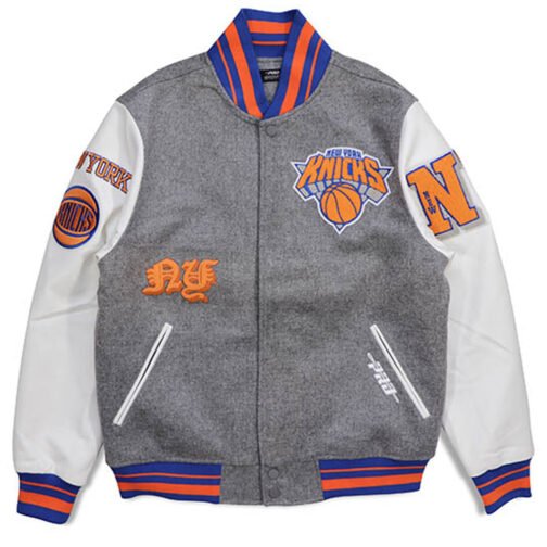 NY Knicks Old English Varsity Jacket - Image 3