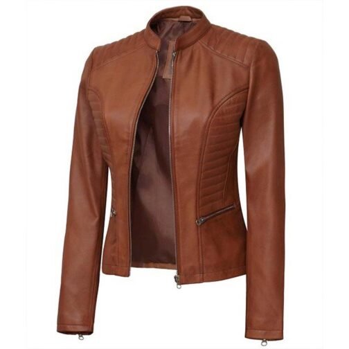 Olivia Plath Welcome to Plathville Cognac Brown Leather Jacket - Image 4