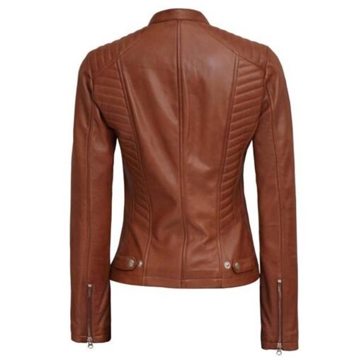 Olivia Plath Welcome to Plathville Cognac Brown Leather Jacket - Image 3