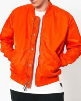 Men’s Bomber Panelled Orange Satin Jacket
