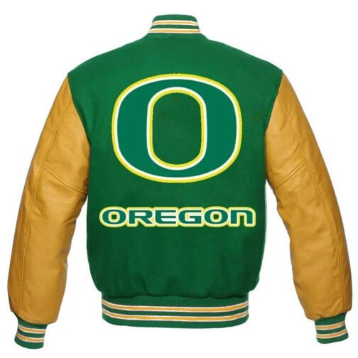 Oregon Ducks Green and Yellow Varsity Jacket - Image 2