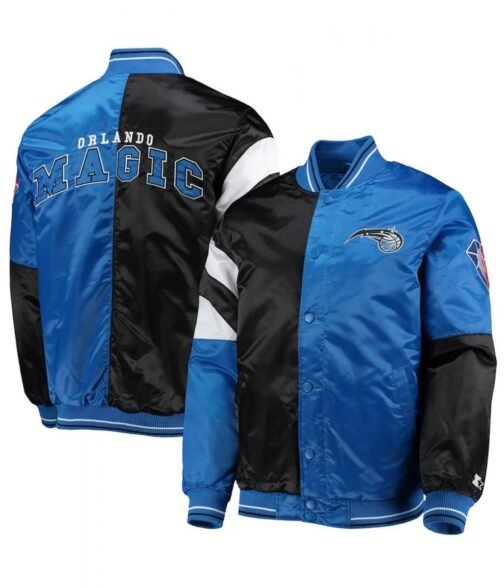 Orlando Magic Varsity Color Block Black and Blue Satin Jacket - Image 3