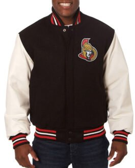Ottawa Senators Black and White Varsity Full-Snap Jacket