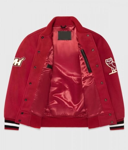 OVO Miami Heat Varsity Wool Burgundy Jacket - Image 3
