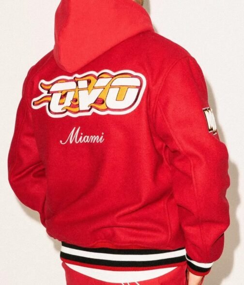 OVO Miami Heat Varsity Wool Burgundy Jacket - Image 6