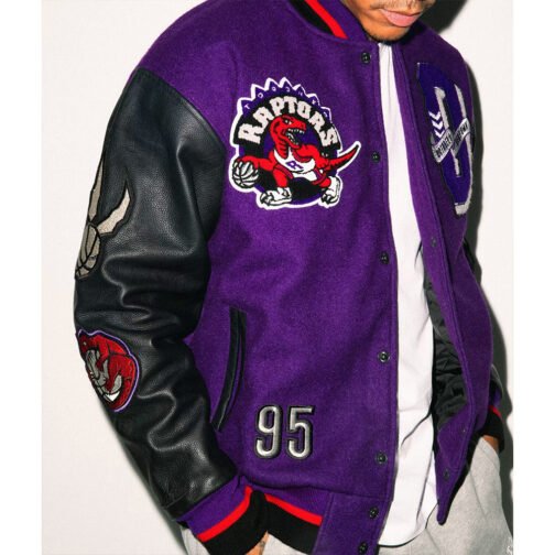 OVO Toronto Raptors Black and Purple Varsity Jacket - Image 5