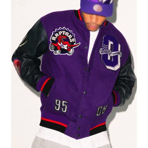OVO Toronto Raptors Black and Purple Varsity Jacket - Image 3