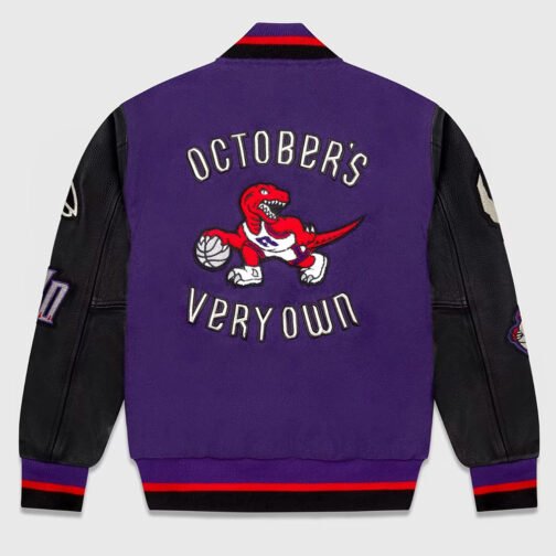 OVO Toronto Raptors Black and Purple Varsity Jacket - Image 2