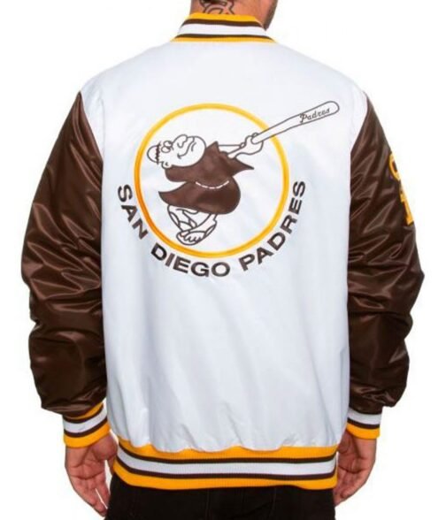 San Diego Padres Bomber Brown and White Jacket - Image 2