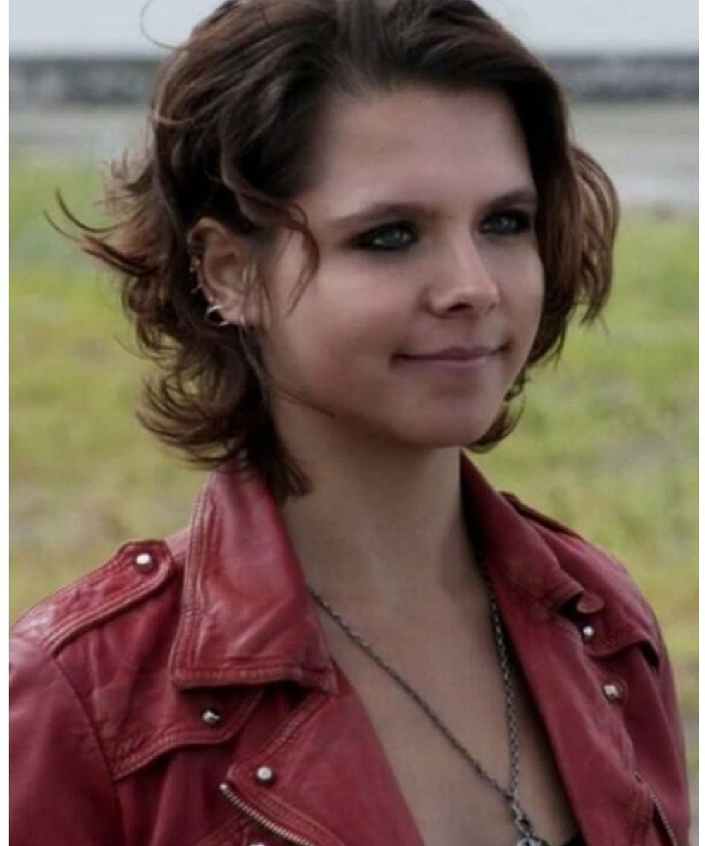 Paloma Kwiatkowski Bates Motel Red Leather Jacket - Image 5