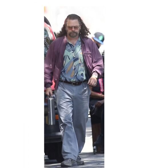 Pam & Tommy Nick Offerman Purple Bomber Jacket - Image 3