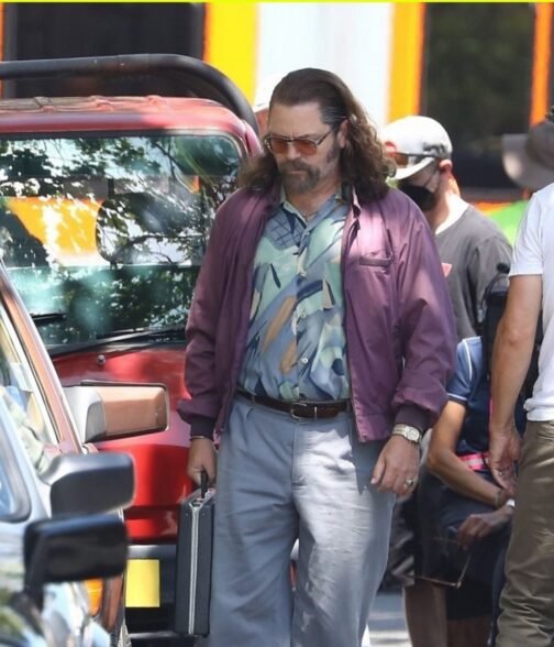 Pam & Tommy Nick Offerman Purple Bomber Jacket - Image 2