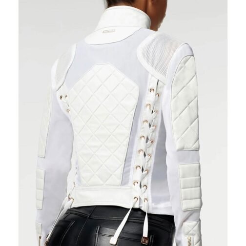 Bayley WWE Pay-Per-View Moto White Quilted Leather Jacket - Image 3