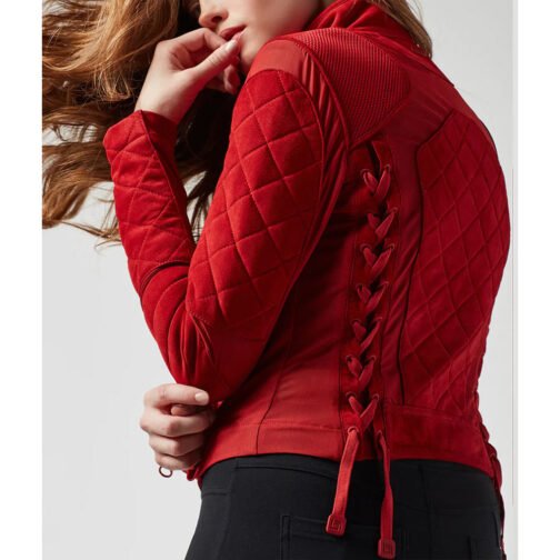 Bayley WWE Suede Quilted Red Jacket - Image 5