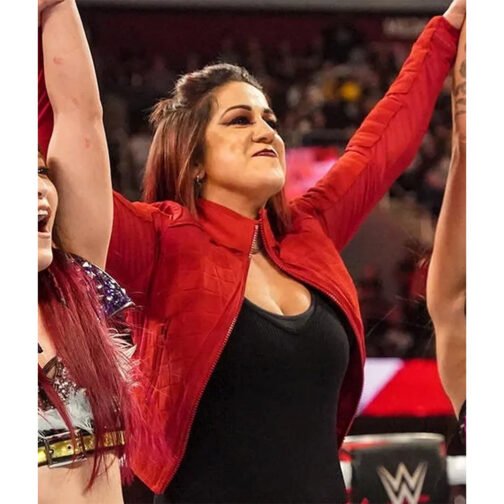 Bayley WWE Suede Quilted Red Jacket - Image 6