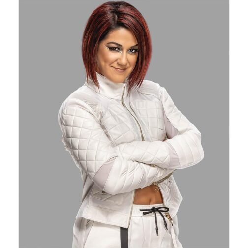 Bayley WWE Pay-Per-View Moto White Quilted Leather Jacket - Image 2