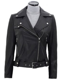 1UP Ruby Rose Biker Black Leather Jacket