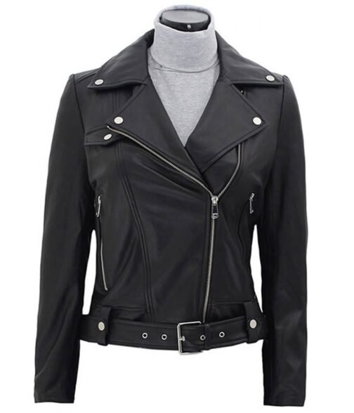 1UP Ruby Rose Biker Black Leather Jacket