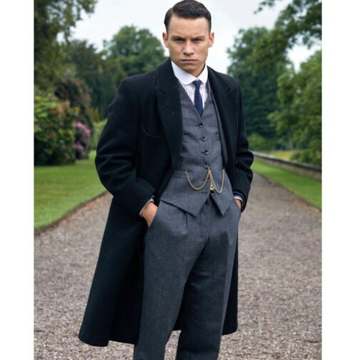 Peaky Blinders Michael Gray Black Wool Coat - Image 8