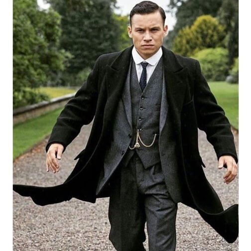 Peaky Blinders Michael Gray Black Wool Coat - Image 6