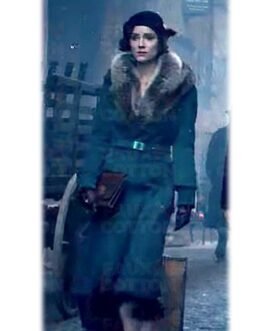 Sophie Rundle Peaky Blinders S05 Fur Shawl Collar Blue Coat