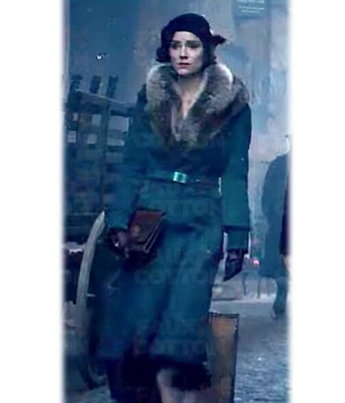 Sophie Rundle Peaky Blinders S05 Fur Shawl Collar Blue Coat - Image 2