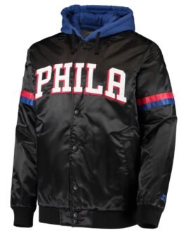 Varsity Philadelphia 76ers Black/Royal Full-Snap Hoodie Jacket