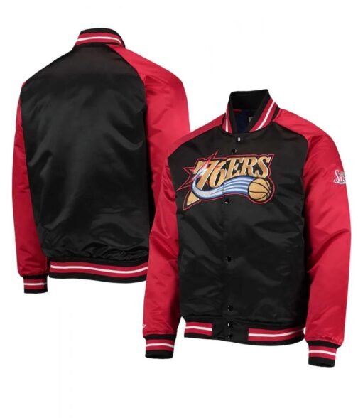Philadelphia 76ers Hardwood Classics Reload 3.0 Black/Red Satin Jacket - Image 3