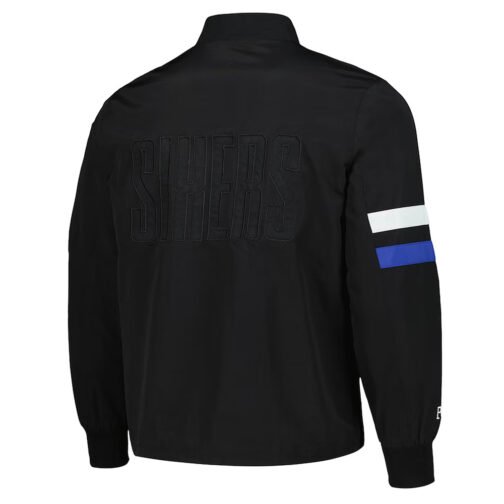 Philadelphia 76ers Black Stitch Applique Bomber Jacket - Image 2