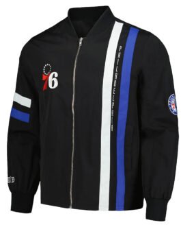 Philadelphia 76ers Black Stitch Applique Bomber Jacket