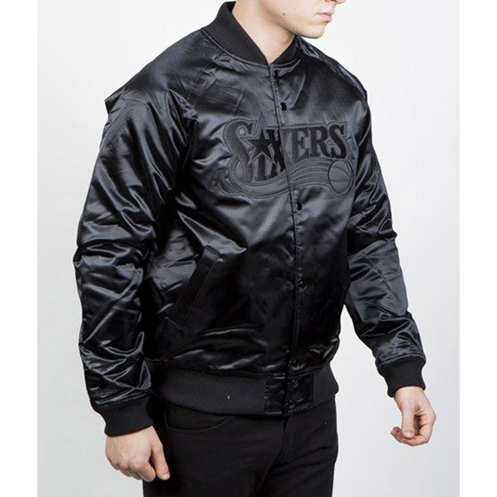 Philadelphia 76ers Black Tonal Satin Jacket - Image 3