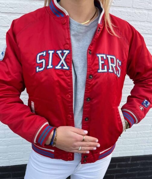 Red Philadelphia 76ers Bomber Jacket - Image 3