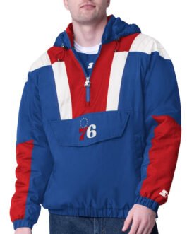 Royal/Red Philadelphia 76ers Charger Half-Zip Pullover Jacket