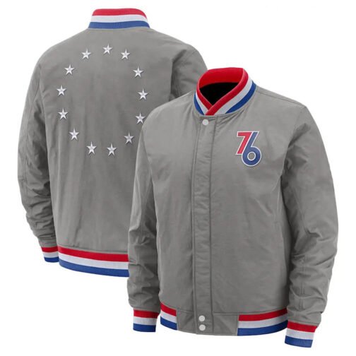 Philadelphia 76ers City Edition Courtside Gray Bomber Jacket - Image 3