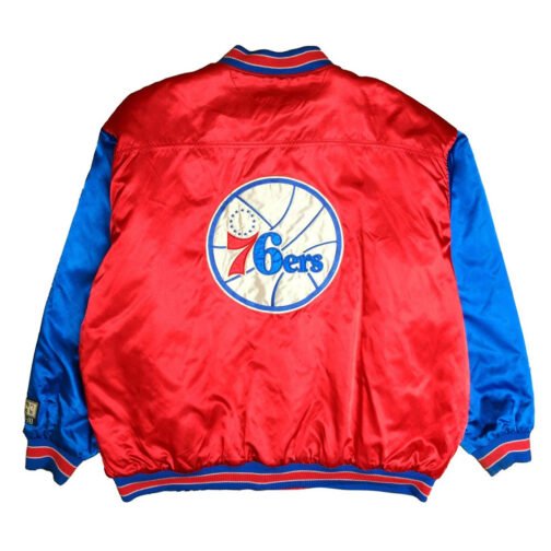 Philadelphia 76ers Classics Red and Blue Satin Jacket - Image 2