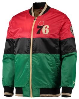 Philadelphia 76ers Red/Black/Green Satin Full-Zip Jacket