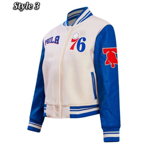 Philadelphia 76ers Cream Retro Classic Varsity Jacket - Image 11