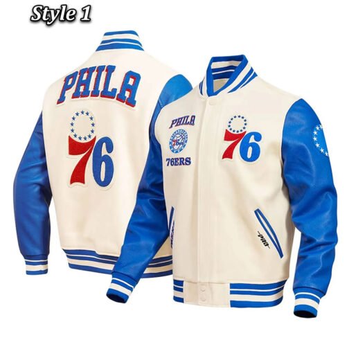 Philadelphia 76ers Cream Retro Classic Varsity Jacket - Image 7