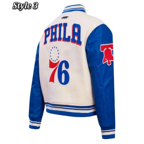 Philadelphia 76ers Cream Retro Classic Varsity Jacket - Image 9