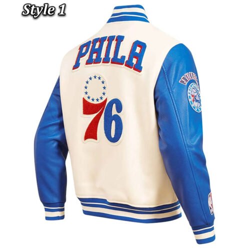 Philadelphia 76ers Cream Retro Classic Varsity Jacket - Image 4