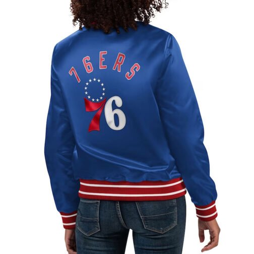 Philadelphia 76ers Full Count Royal Satin Jacket - Image 2