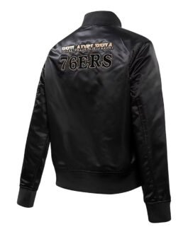Philadelphia 76ers Glam Black Varsity Satin Jacket