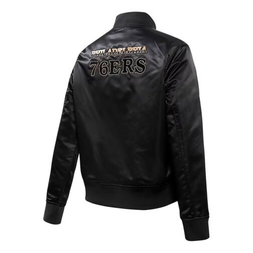 Philadelphia 76ers Glam Black Varsity Satin Jacket - Image 2
