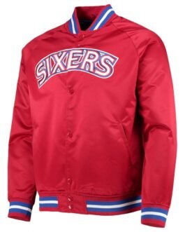 Hardwood Classics Philadelphia 76ers Red Full-Snap Satin Jacket