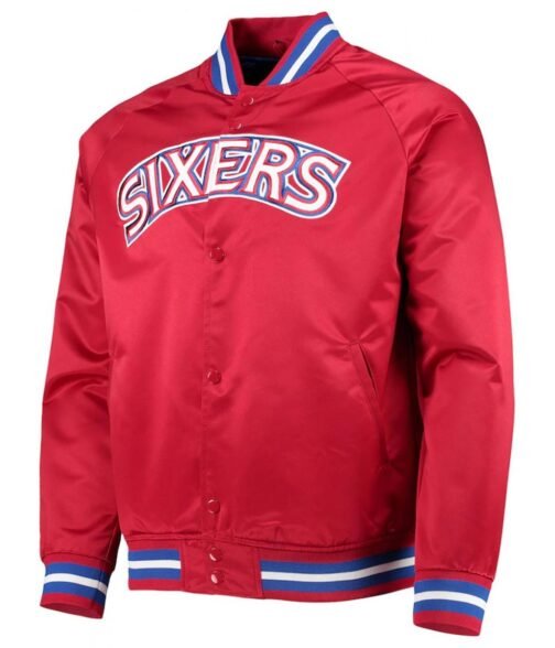 Hardwood Classics Philadelphia 76ers Red Full-Snap Satin Jacket